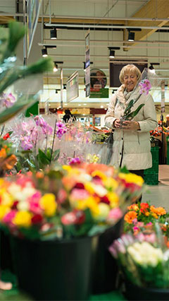 Le choix de fleurs chez Real, mis en lumière par l'éclairage de supermarchés Philips